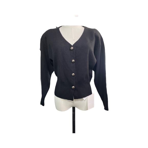Pixie Market Black Cardigan Sweater Small Shoulder Pads Silver Button NWT - Picture 1 of 8